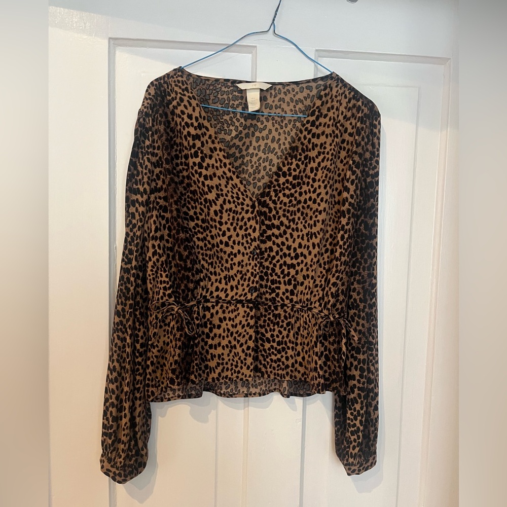 H&M leopard print long sleeve blouse